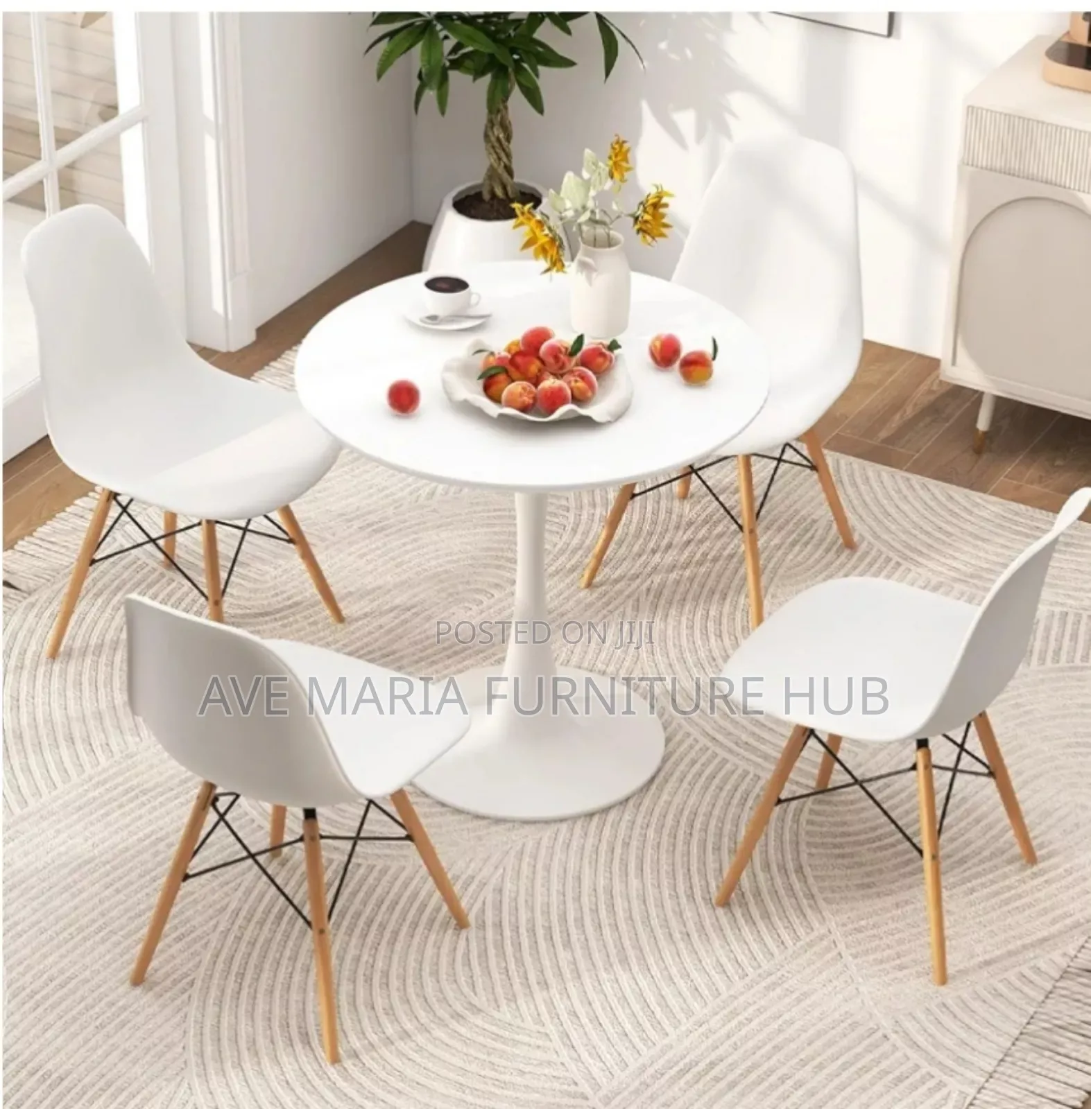 Round Dining Table by 4 Seaters, Wooden Top.