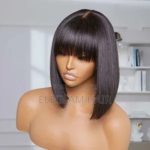 Photo - 8 Inches Double Drawn Closure-Fringe Silky Straight Hair Wig