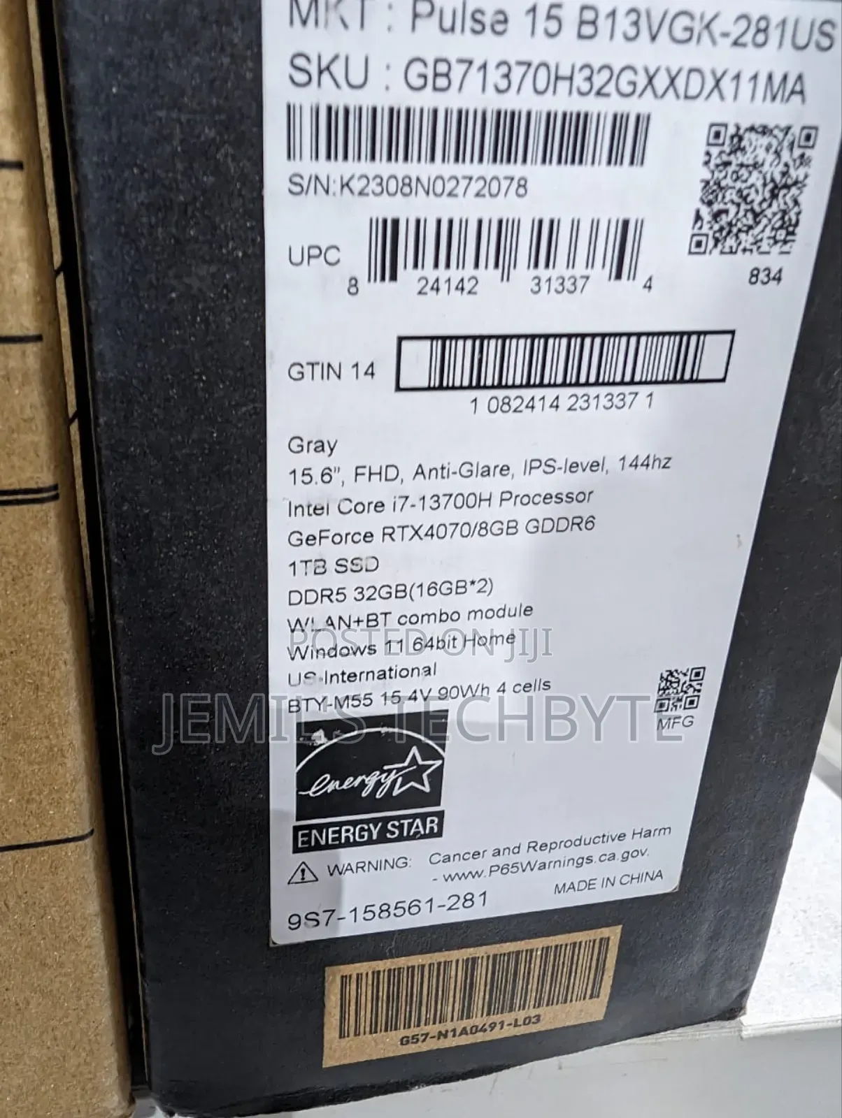 New Laptop MSI Pulse GL66 32GB Intel Core I7 SSD 1T