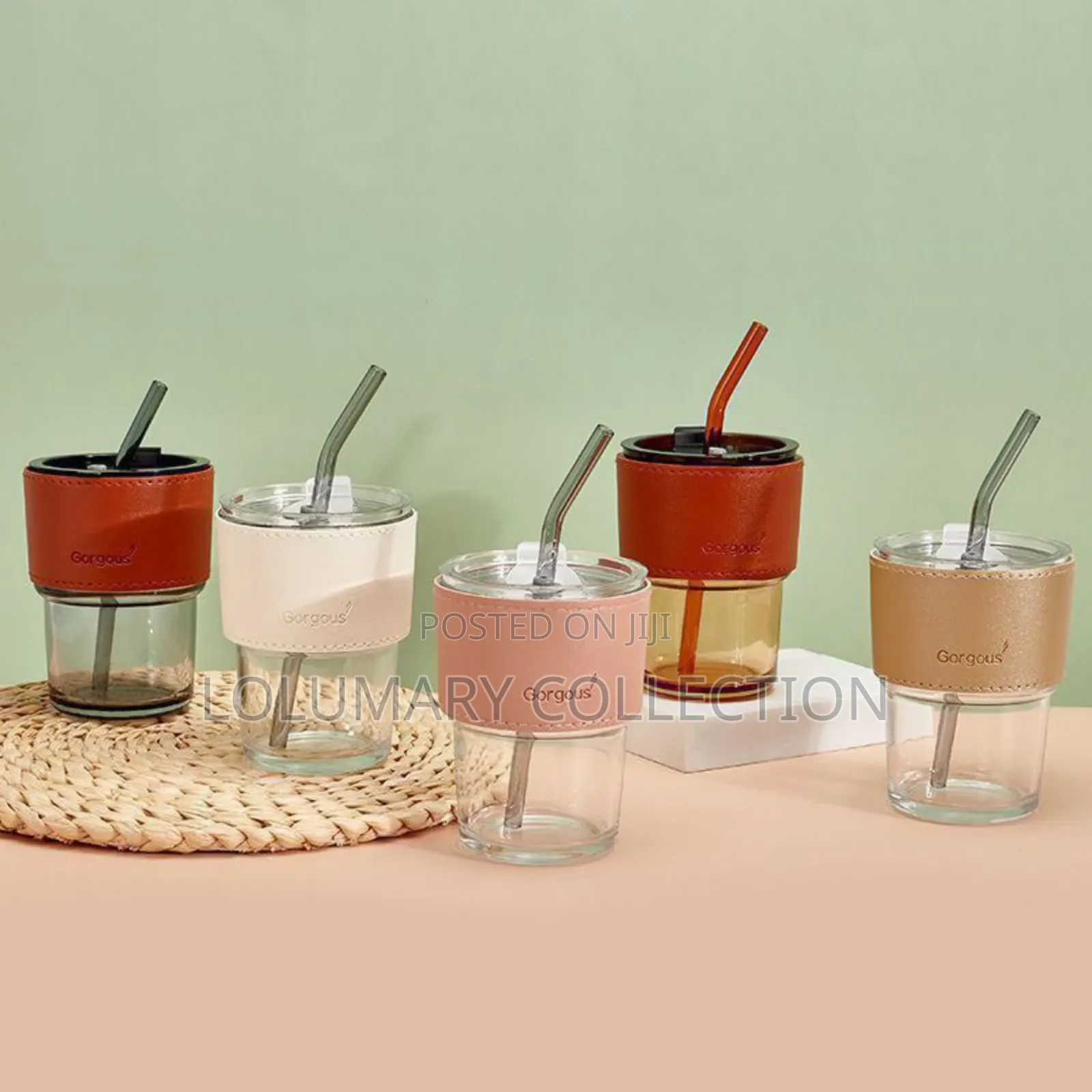 Glass Cup With Straw - Coffee Cup