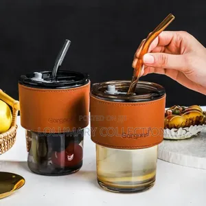 Glass Cup With Straw - Coffee Cup