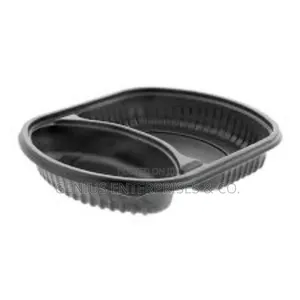 Photo - Black Rectangular Shape 2 Compartment Takeaway With Lid 50pc
