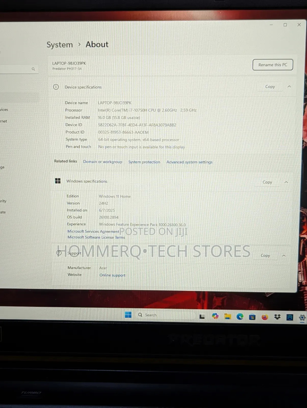 Laptop Acer Predator Helios 300 16GB Intel Core I7 SSD 512GB