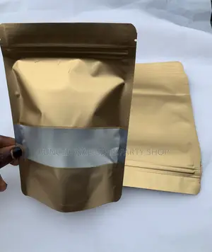 Gold Matte Stand-Up Zipper Pouch With Rectangle Window
