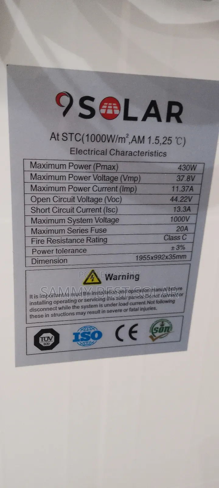 430 Watt Mono 9 Solar Panel Available.
