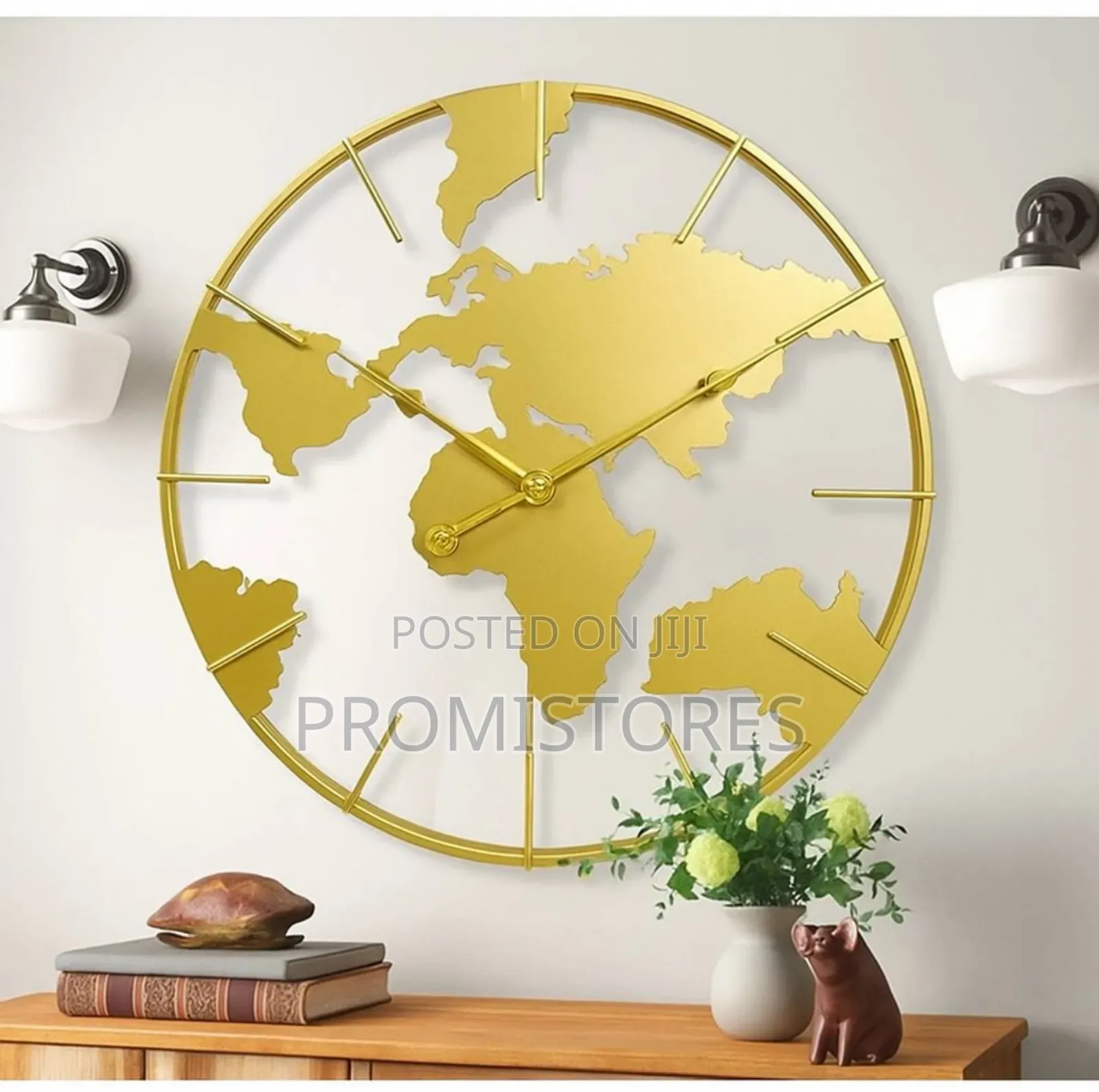 Big Creative World Map Design Wall Clock(Black/Gold)