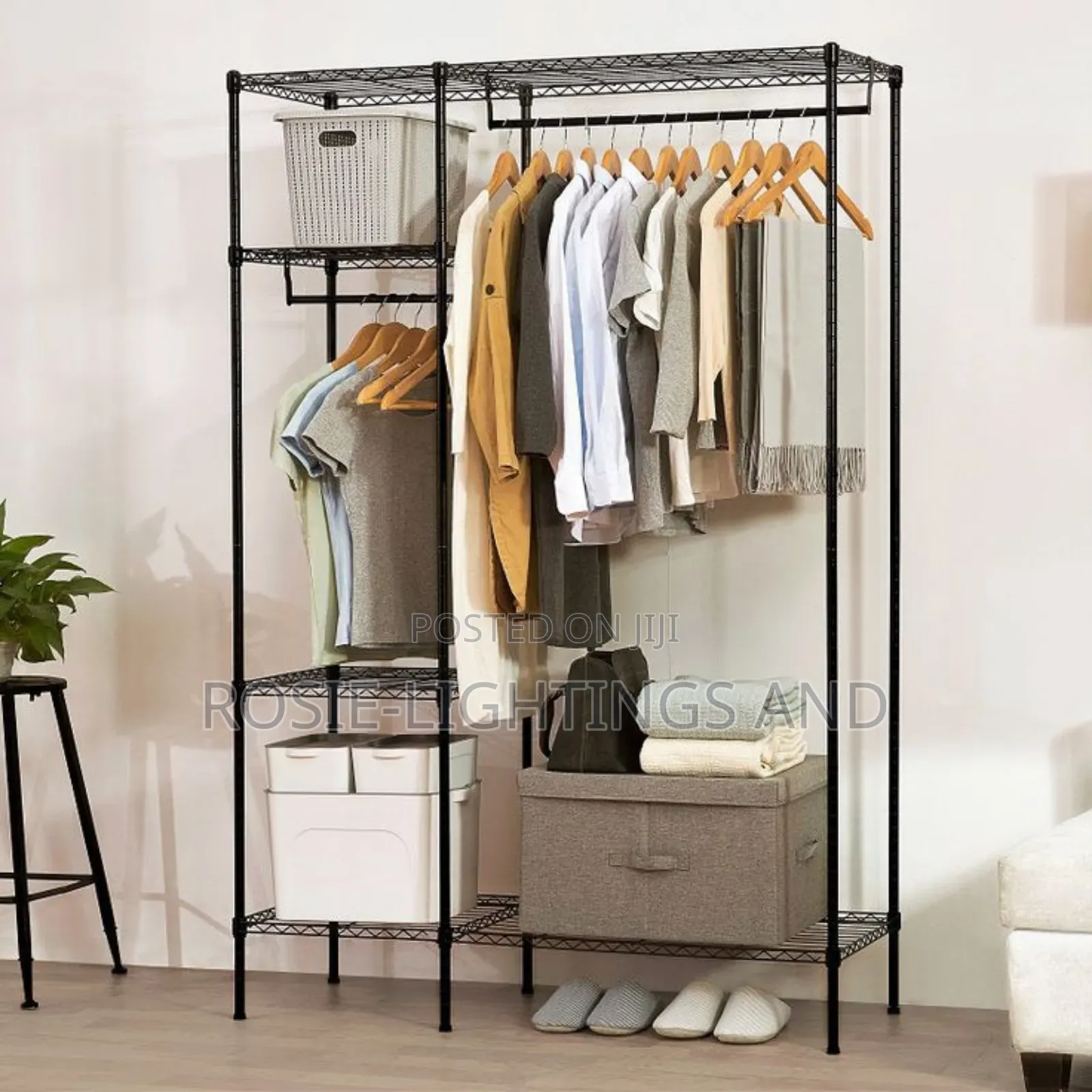 Metal Cloth Rack With Wire Shelves