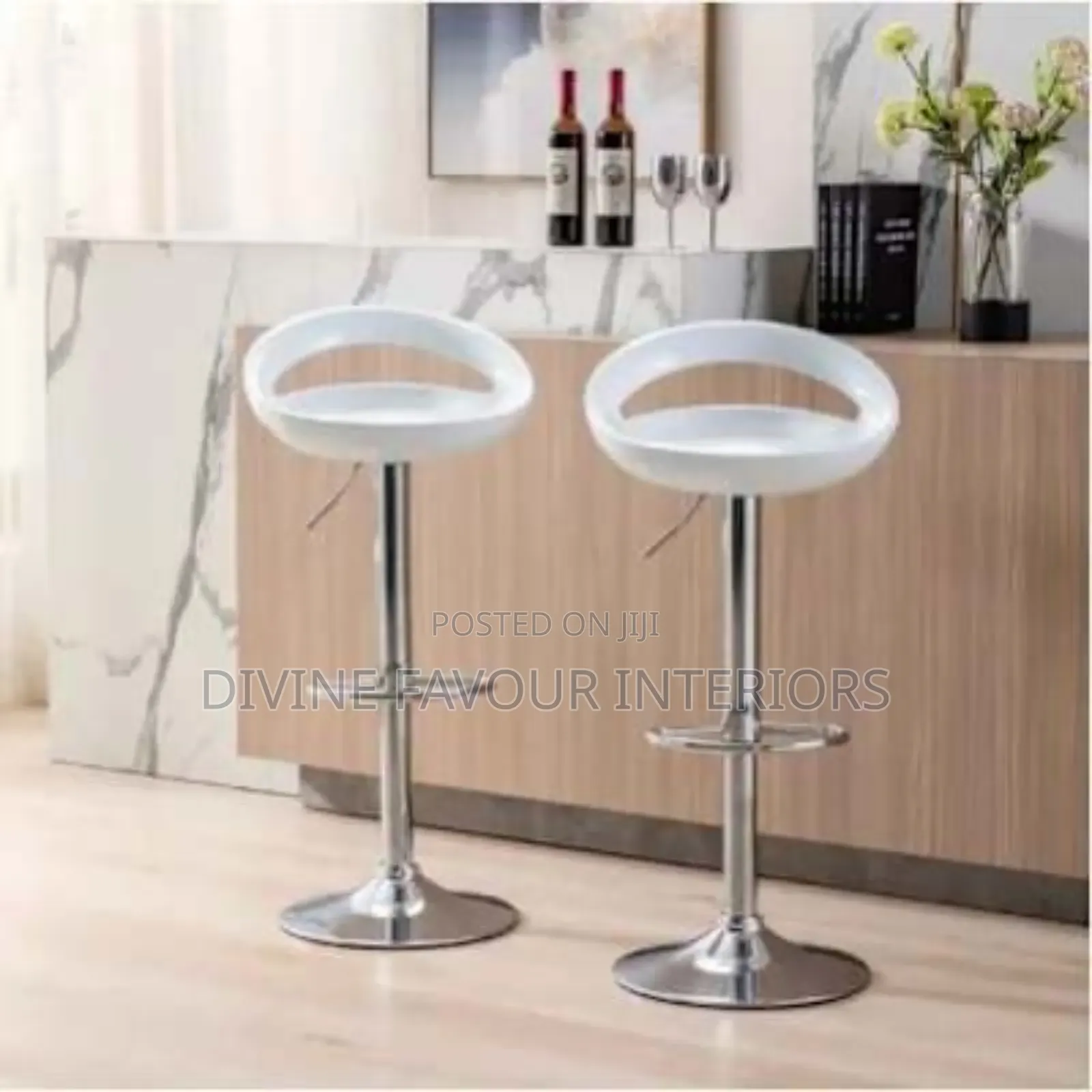 Plastic Adjustable Barstool -2pcs - White