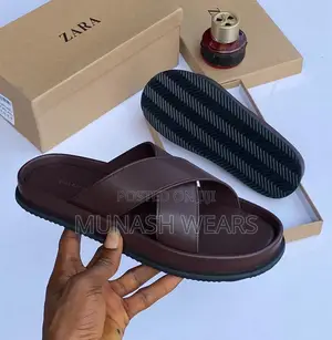 Photo - Zara Leather Slipers 40-46 Available in Brown and Black