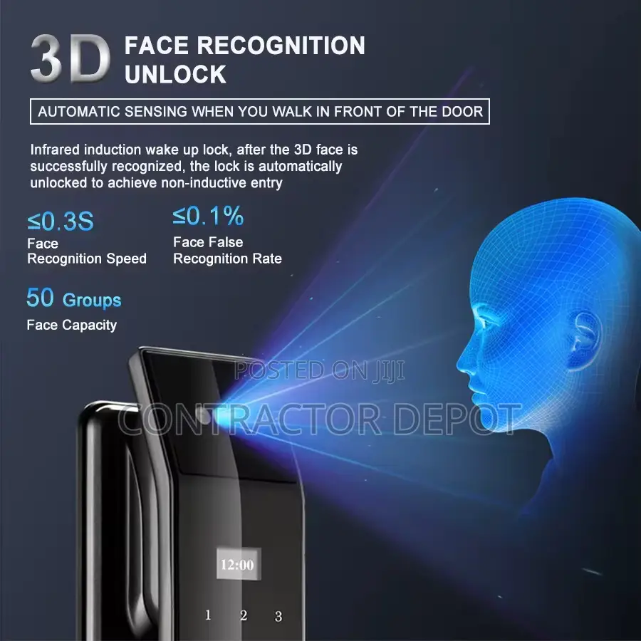 Tuya App 3d Face Recognition Digital Smart Lock for Door