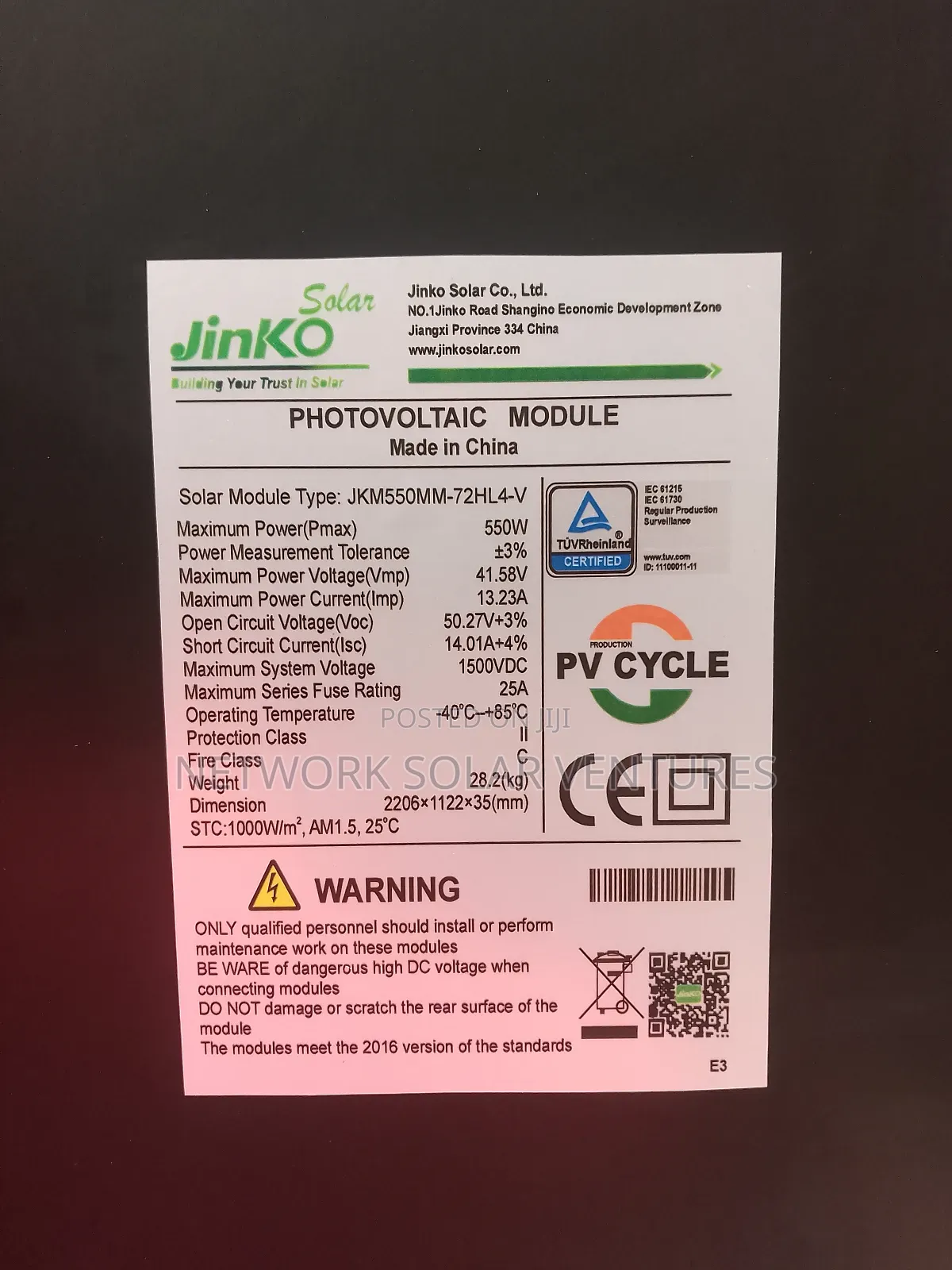 550watts Jinko Solar Panel