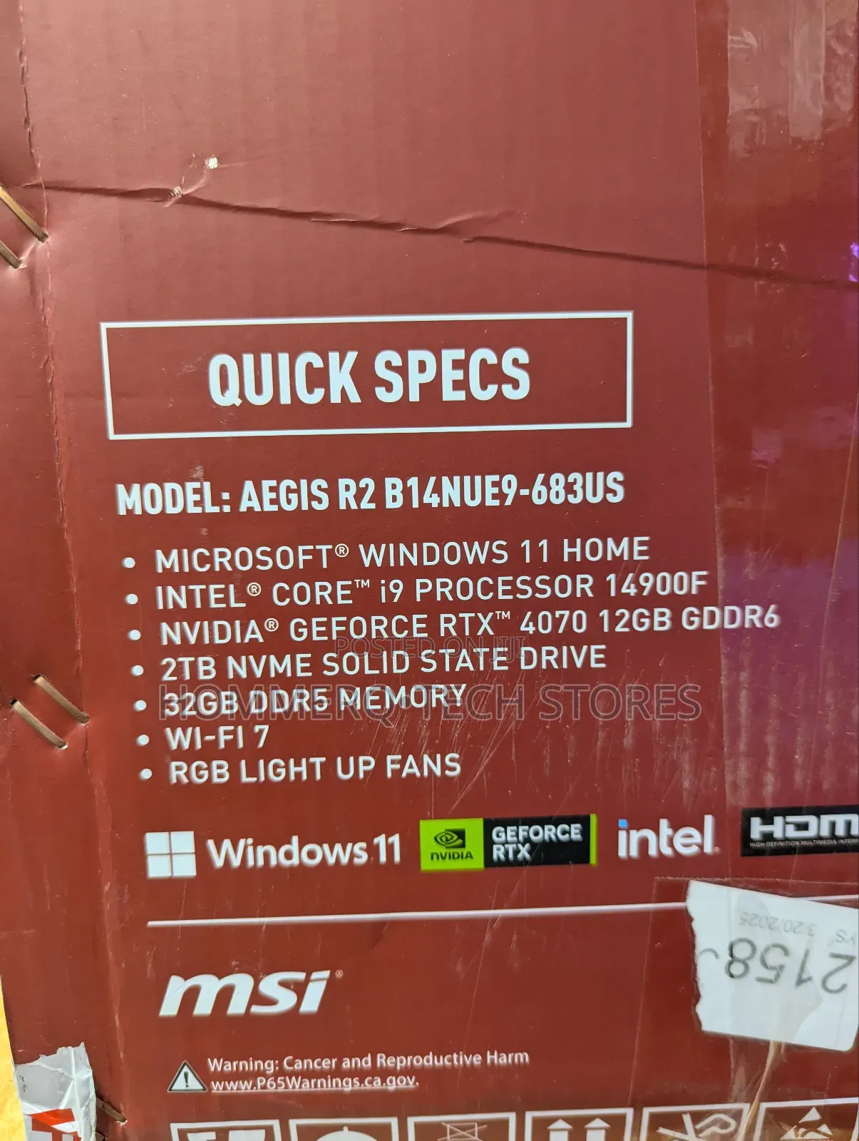 New Desktop Computer MSI Aegis 3 32GB Intel Core I9 SSD 2T