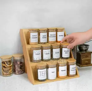 12 PCS Glass Spice Storage Jars With Wooden Bamboo Lid Set
