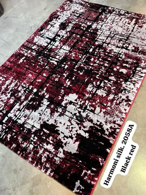 Black Red Design Living Room Center Rug