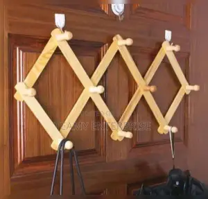 Adjustable Wooden Wall Hanger and Hooks for Bags Caps Clothe