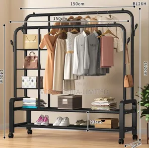 Heavy Duty Double Pole Multiple Use Hanger With Wheels 58kg