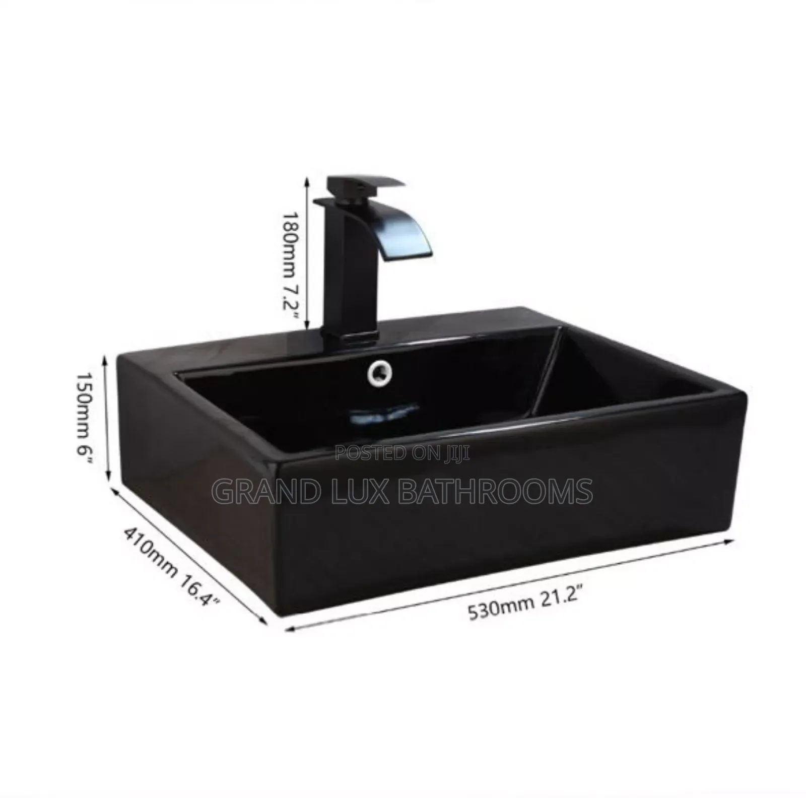 Modern Matte Black Rectangular Countertop Basin With Faucet