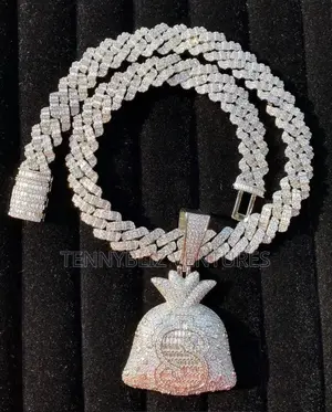 Fully Iced-out Cuban Link With Money Bag Medallion