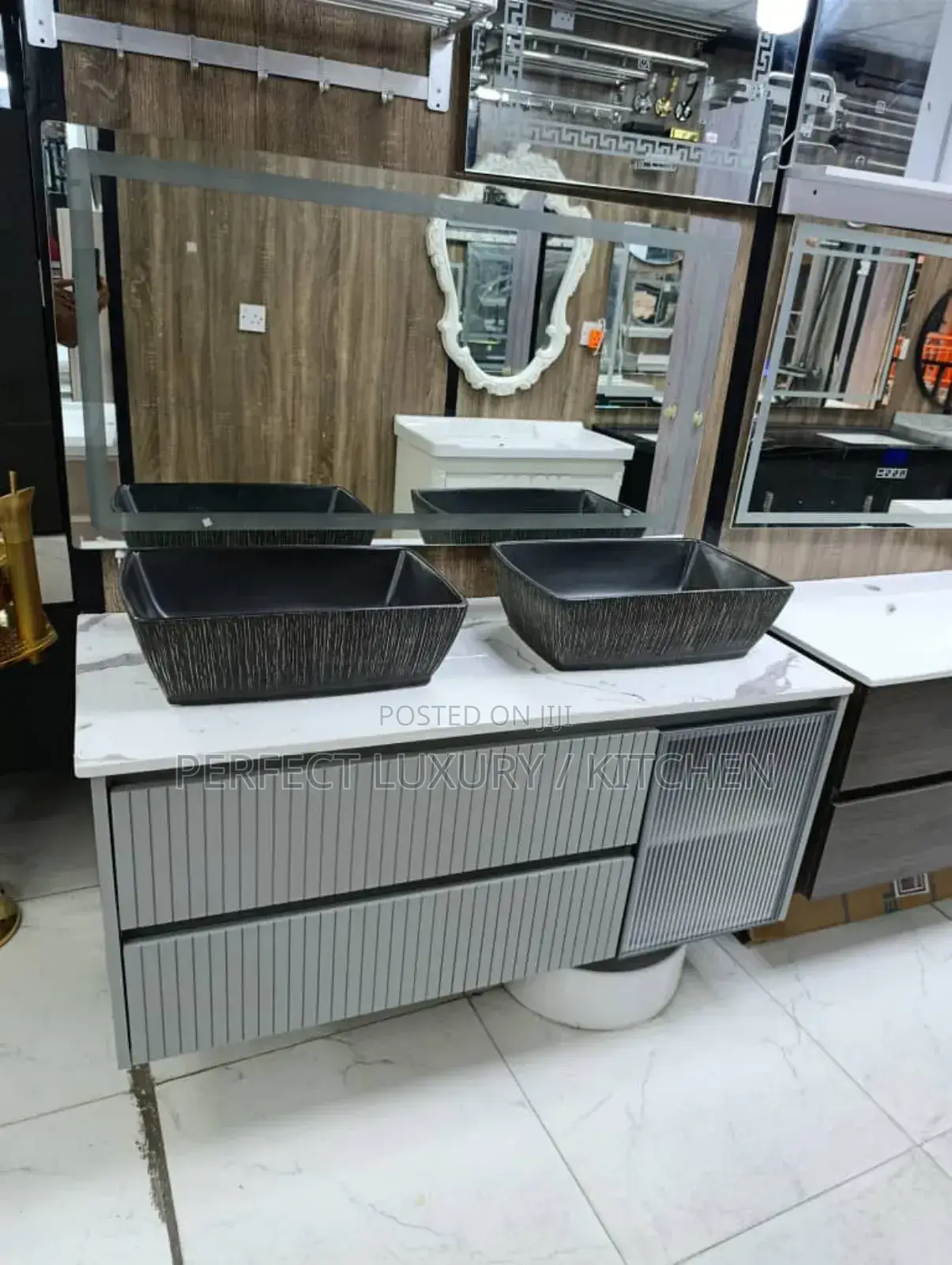 Gray Double Cabinet With Led Mirror