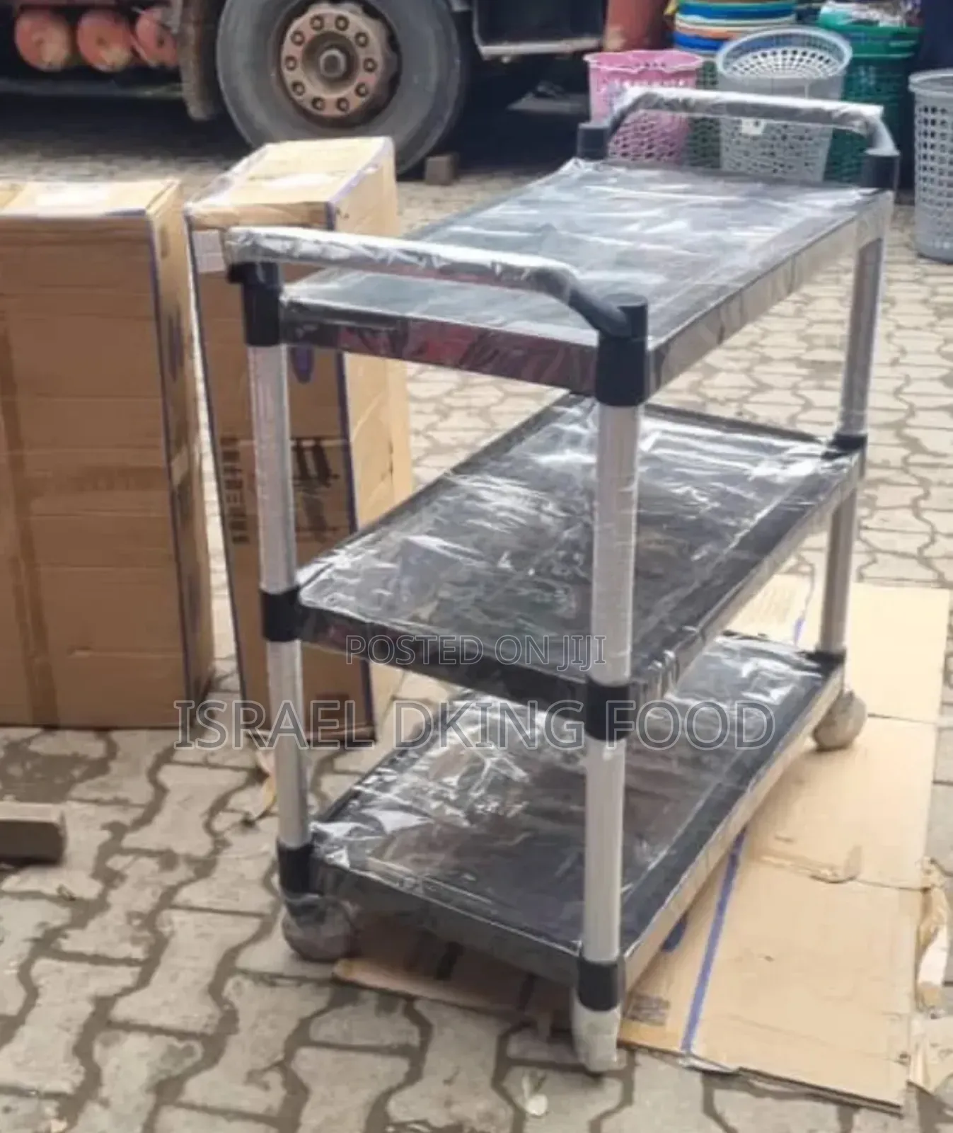 Thick Plastic Movable 3steps Food Trolley