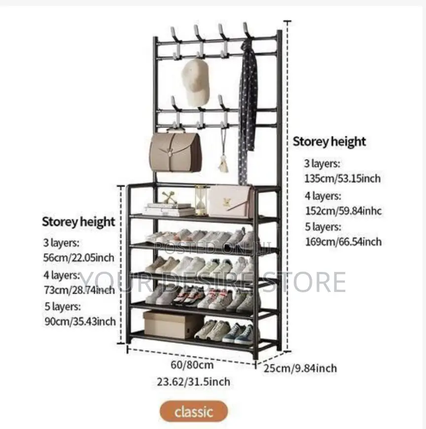 Modern 5 Tier 80cm Multi Functional Shoe and Hat Rack