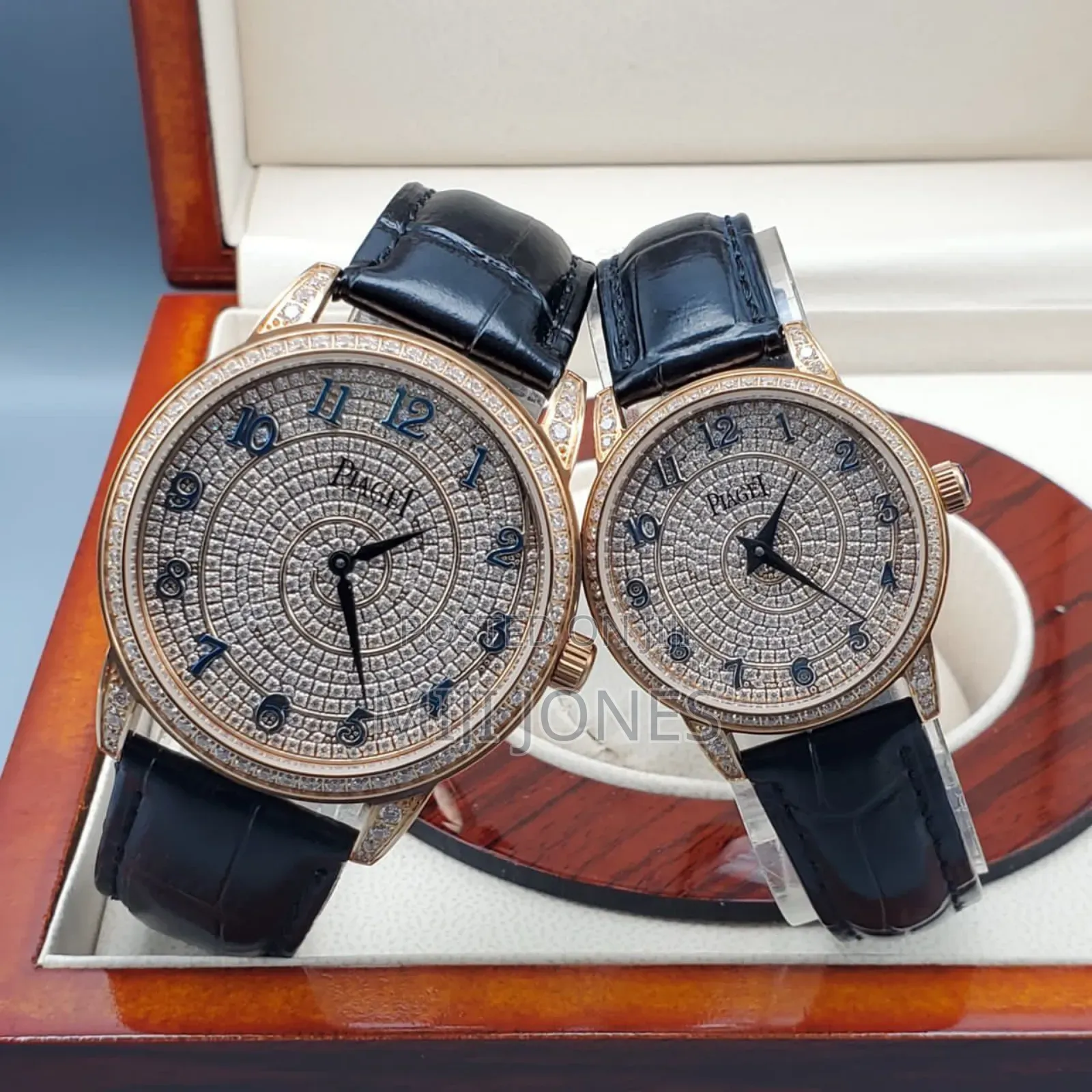 "Elegant Duo: Piaget-Inspired His Hers Leather Strap Watch