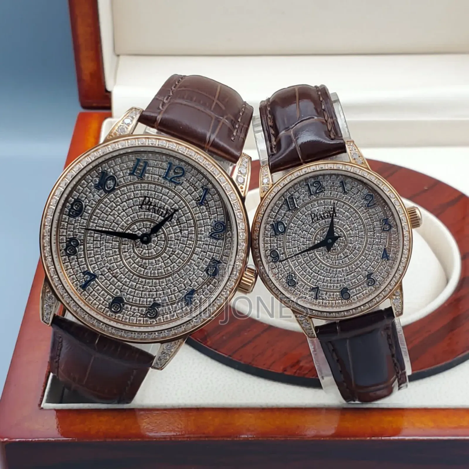 "Elegant Duo: Piaget-Inspired His Hers Leather Strap Watch