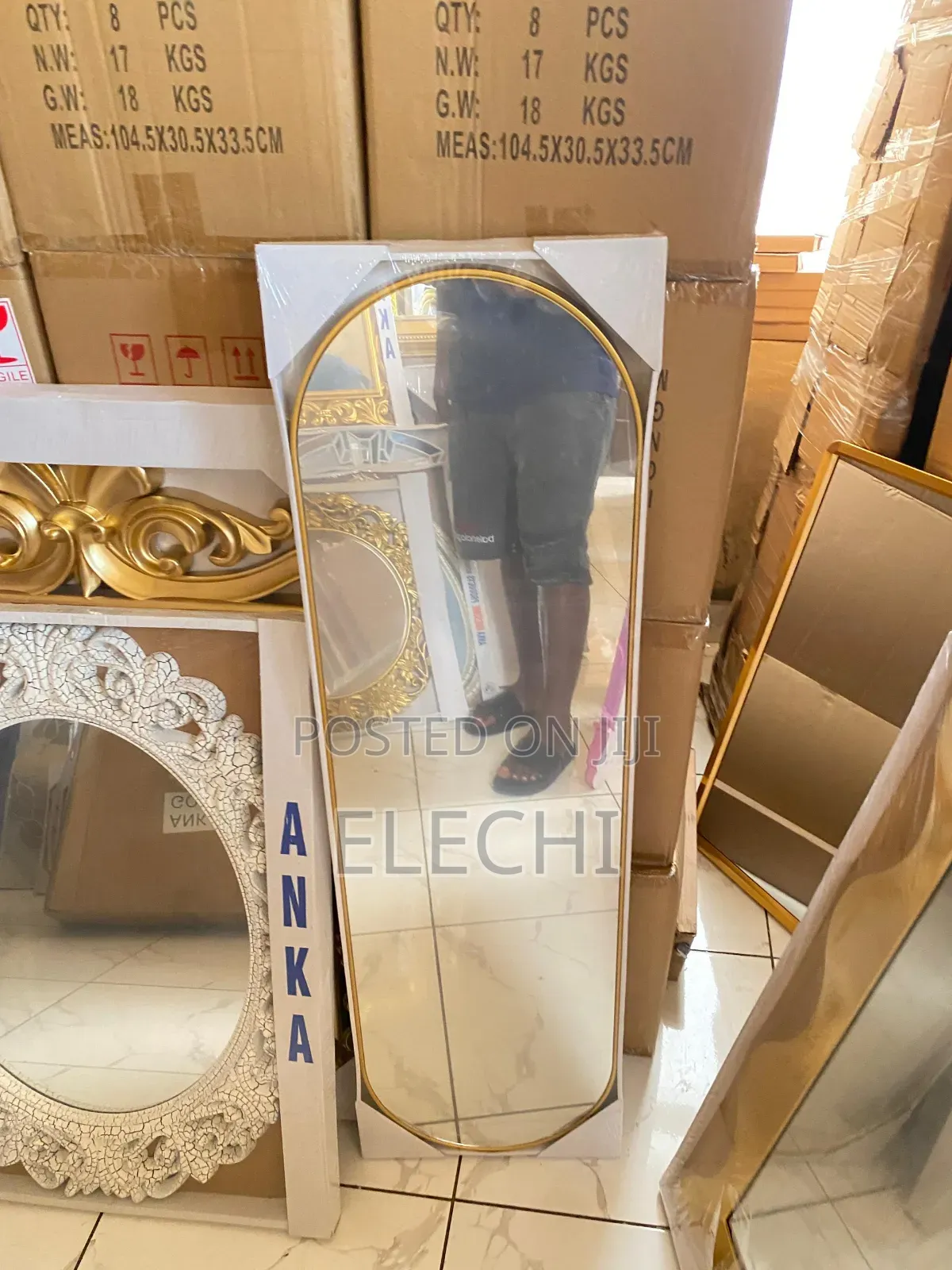 Long Gold Frame Mirror