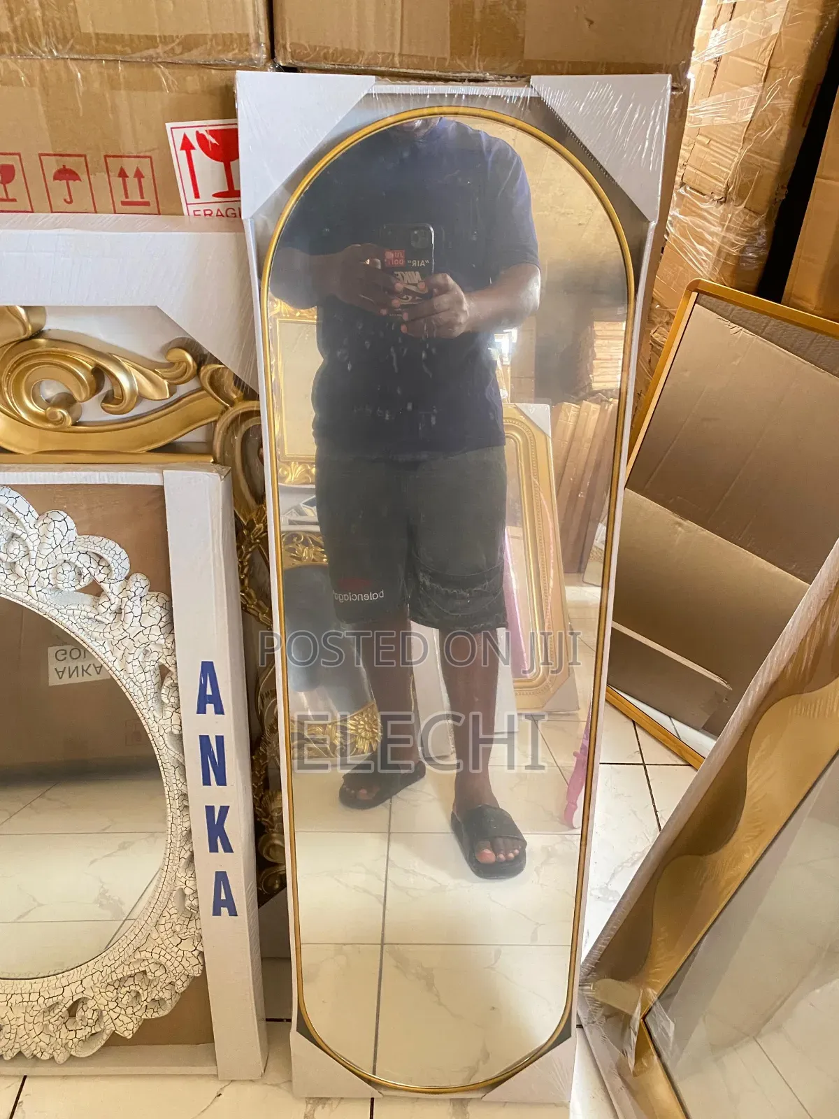 Long Gold Frame Mirror