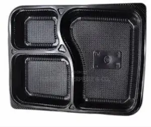Flat Rectangular Shape Black 3 Divideder Meal Plate 50pcs