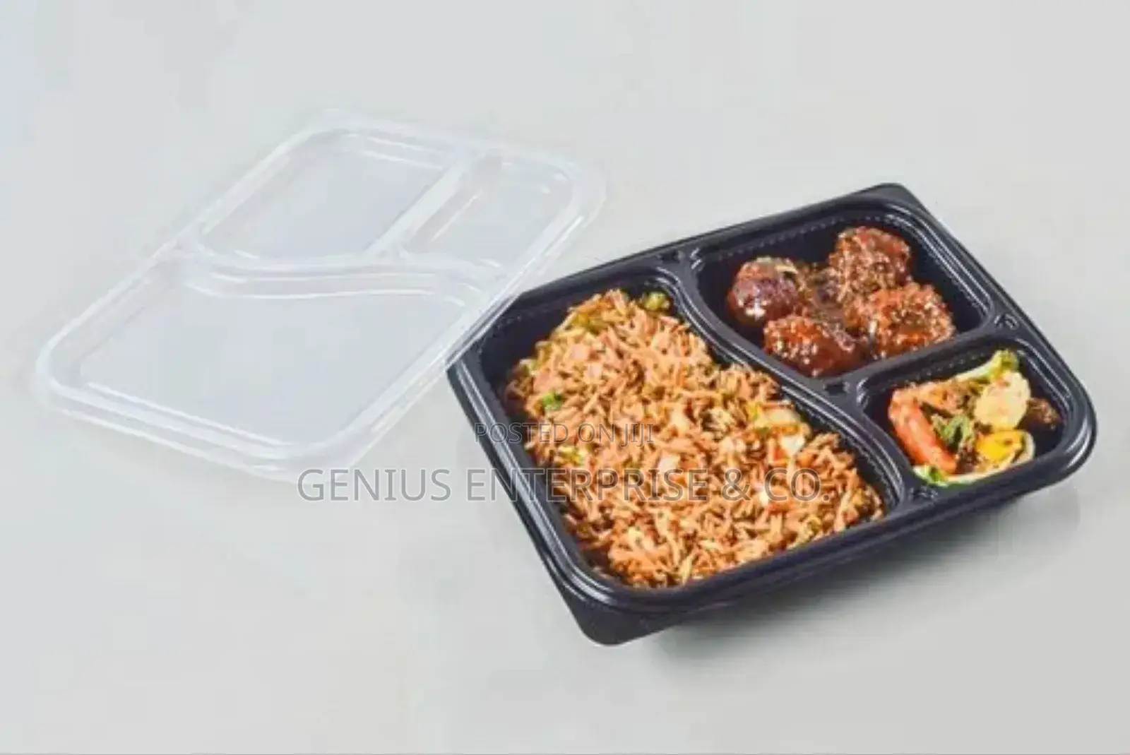 Flat Rectangular Shape Black 3 Divideder Meal Plate 50pcs