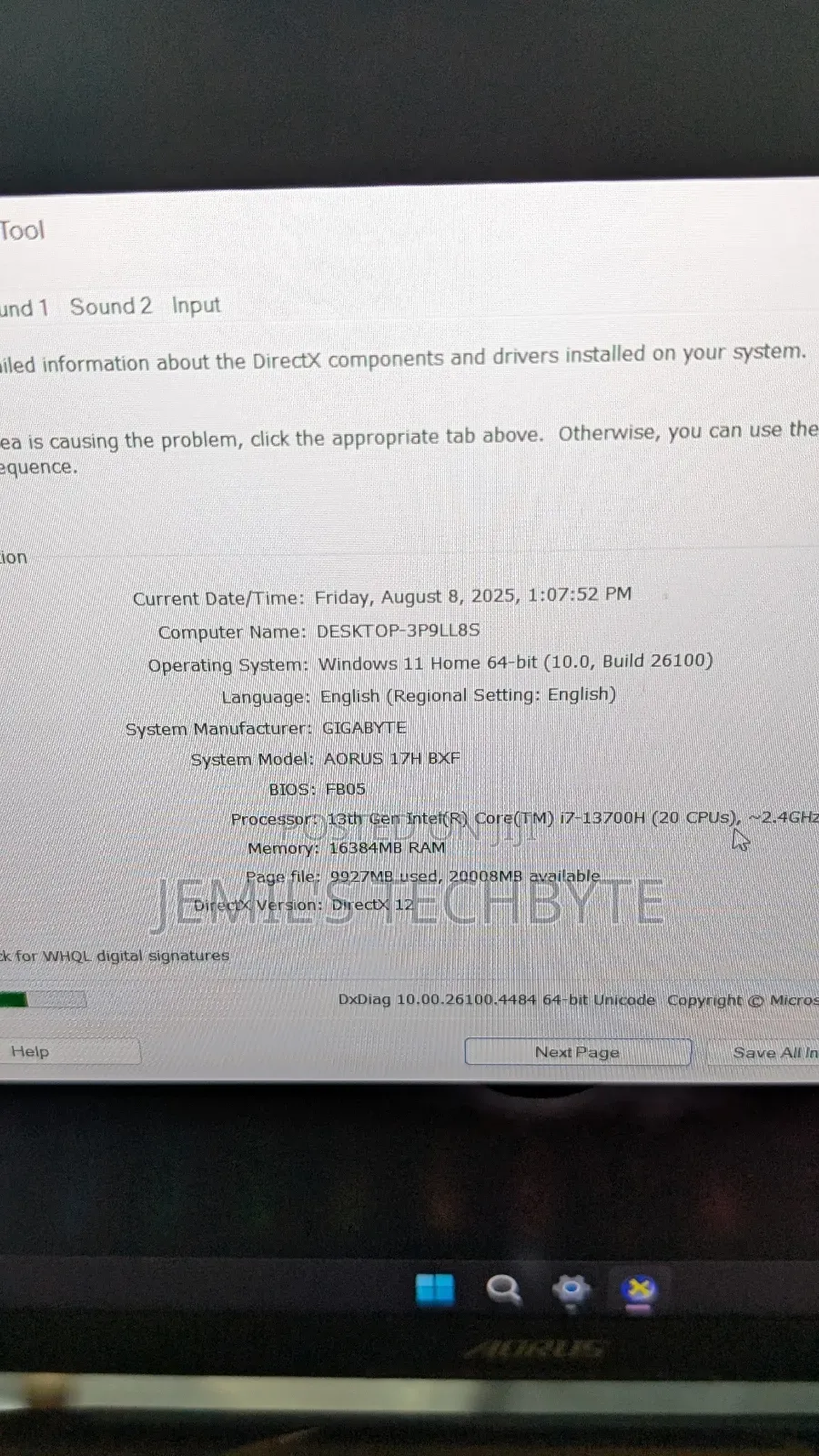 Laptop Gigabyte AORUS 17X 16GB Intel Core I7 SSD 1T