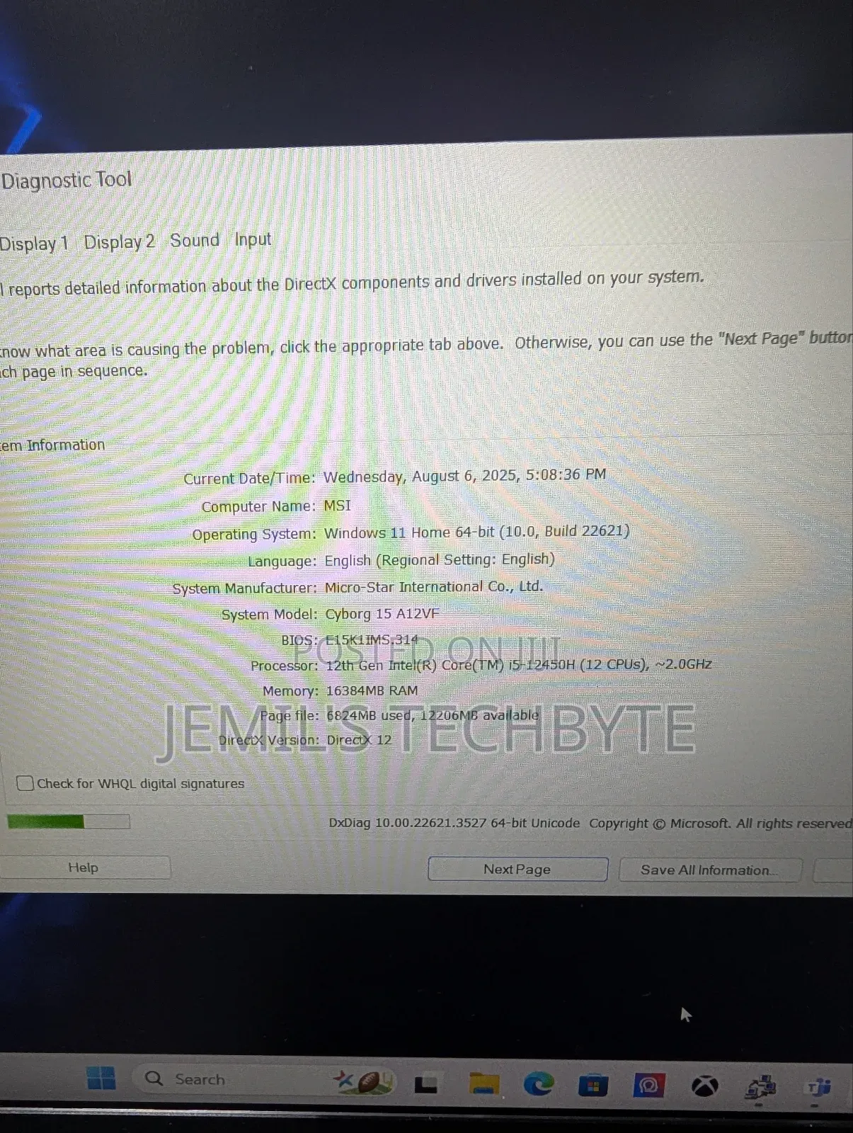Laptop MSI Cyborg 15 16GB Intel Core I5 SSD 512GB