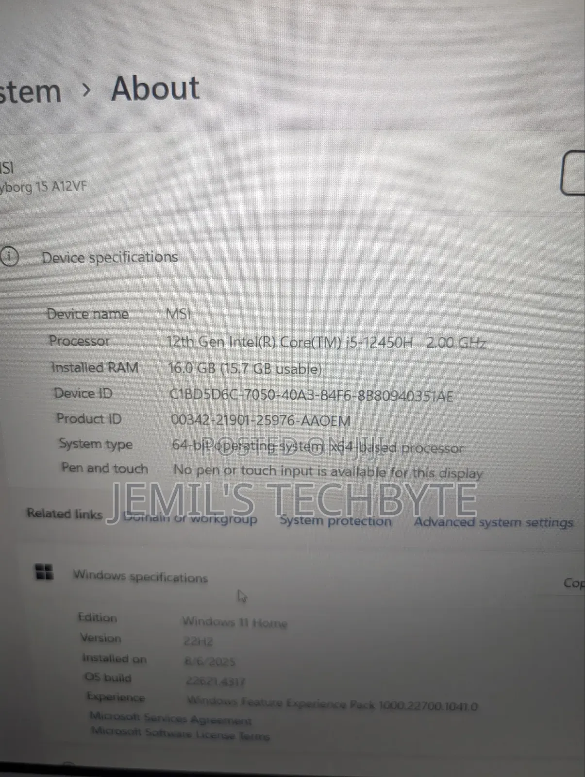Laptop MSI Cyborg 15 16GB Intel Core I5 SSD 512GB