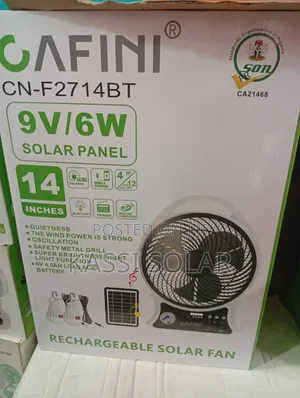 9v 6w Acid Battery Cafini Solar Fan With Panel and Bulbs
