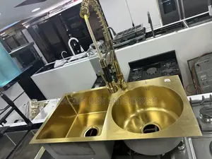 Gold Double Kitchen Sink With Mixer Tap