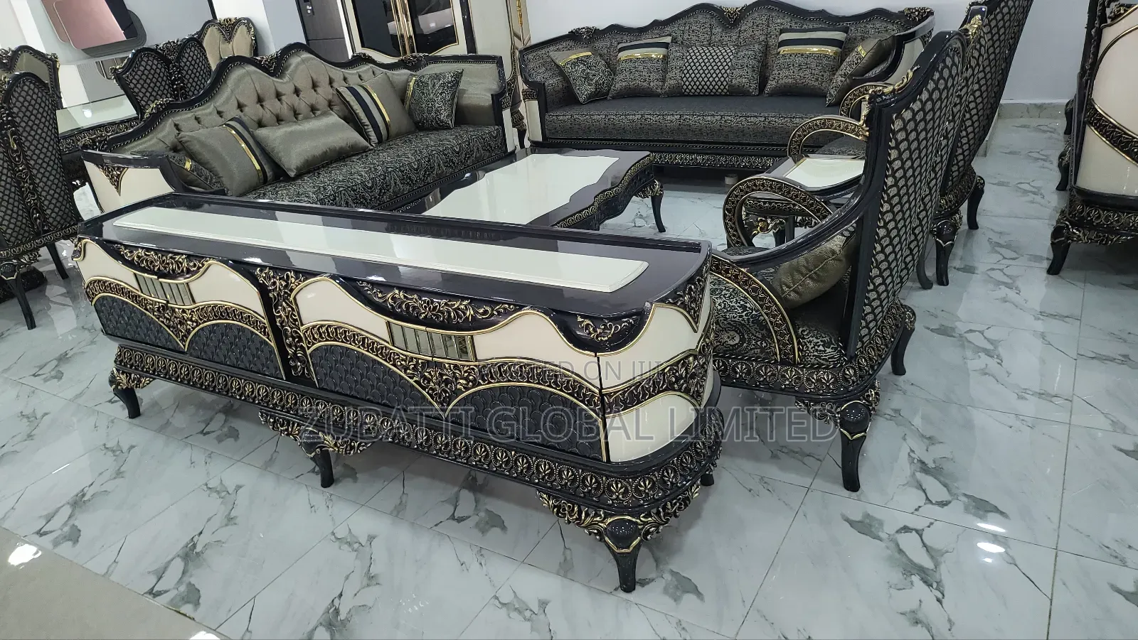 Turkish Royal Sofa With Tv Consoles, Center Table / Mirror