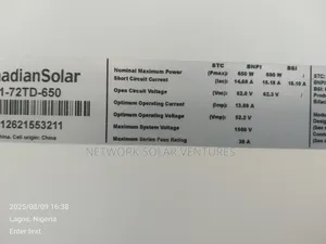 650watts 62.0v Canadian Solar Panel