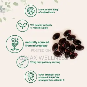 Astaxanthin Capsules (120 Softgels, 12mg, From Microalgae)