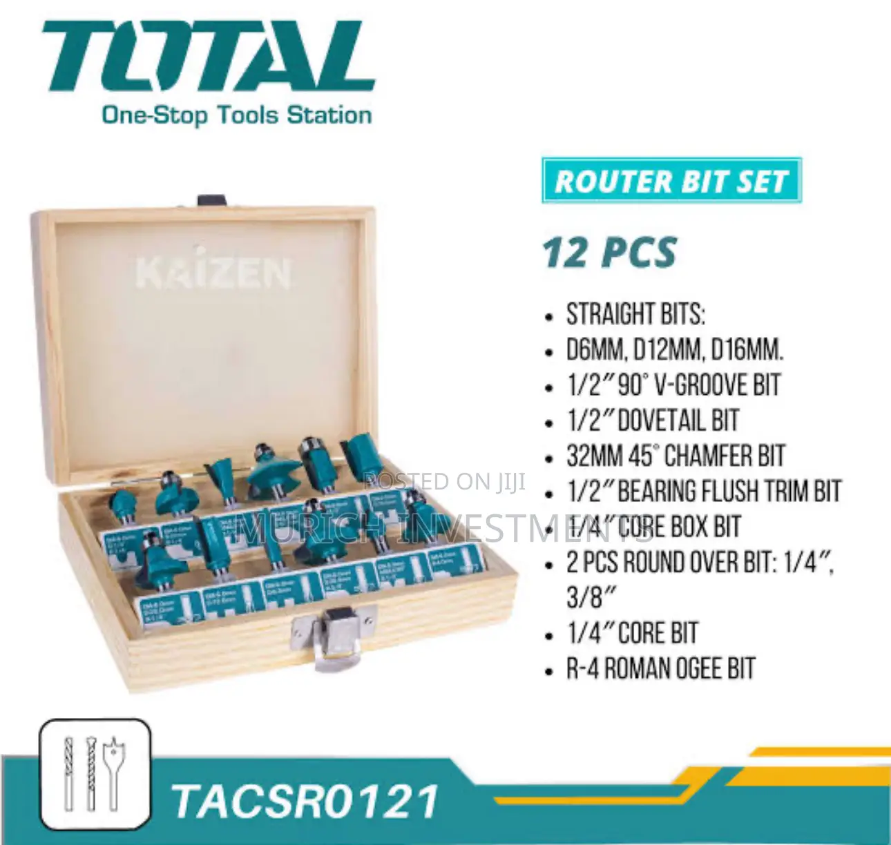 Total Tools 12pcs Router Bits Set 6mm- Tacsr0121