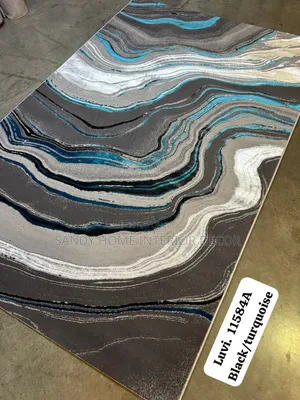 Black Mixed Design Center Rug Turkish