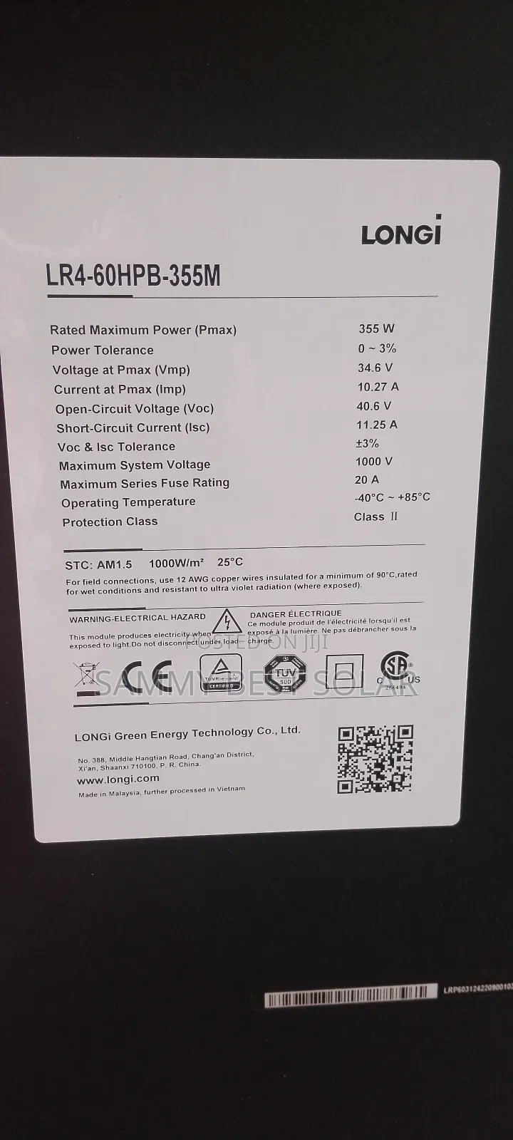 355w Longi All Black Solar Panel