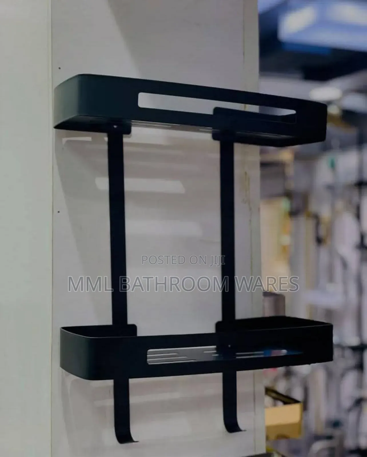 Matte Black Bathroom Storage Shelfs With Hooks