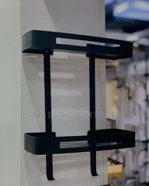 Matte Black Bathroom Storage Shelfs With Hooks