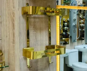 Gold Wall Mounted Double Bathroom Shelfs
