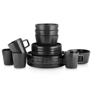 16-Piece Round Dinnerware Set, Black