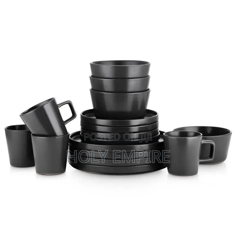 16-Piece Round Dinnerware Set, Black