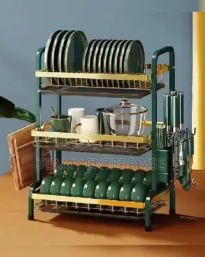 Quality 3 Layers Dish Rack - Green and Gold Trolley 3 Steps