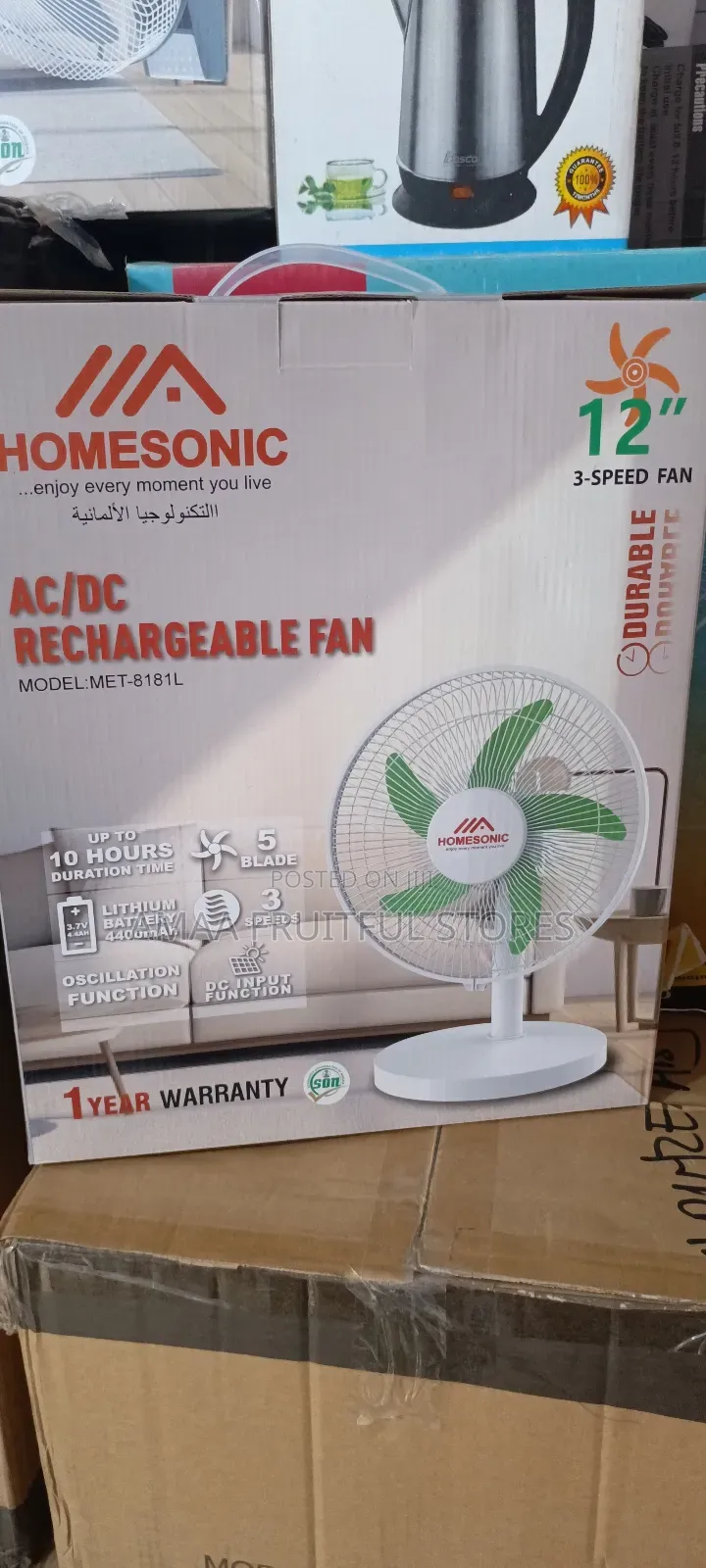 Homesonic Rechargeable Table Fan 12"