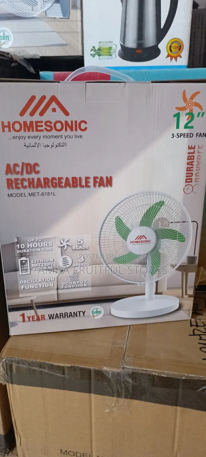 Homesonic Rechargeable Table Fan 12"